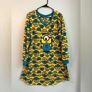 Despicable Me Womens Pajama Shirt Dress Large/XL 14-18 Fleece Long Sleeve Minion